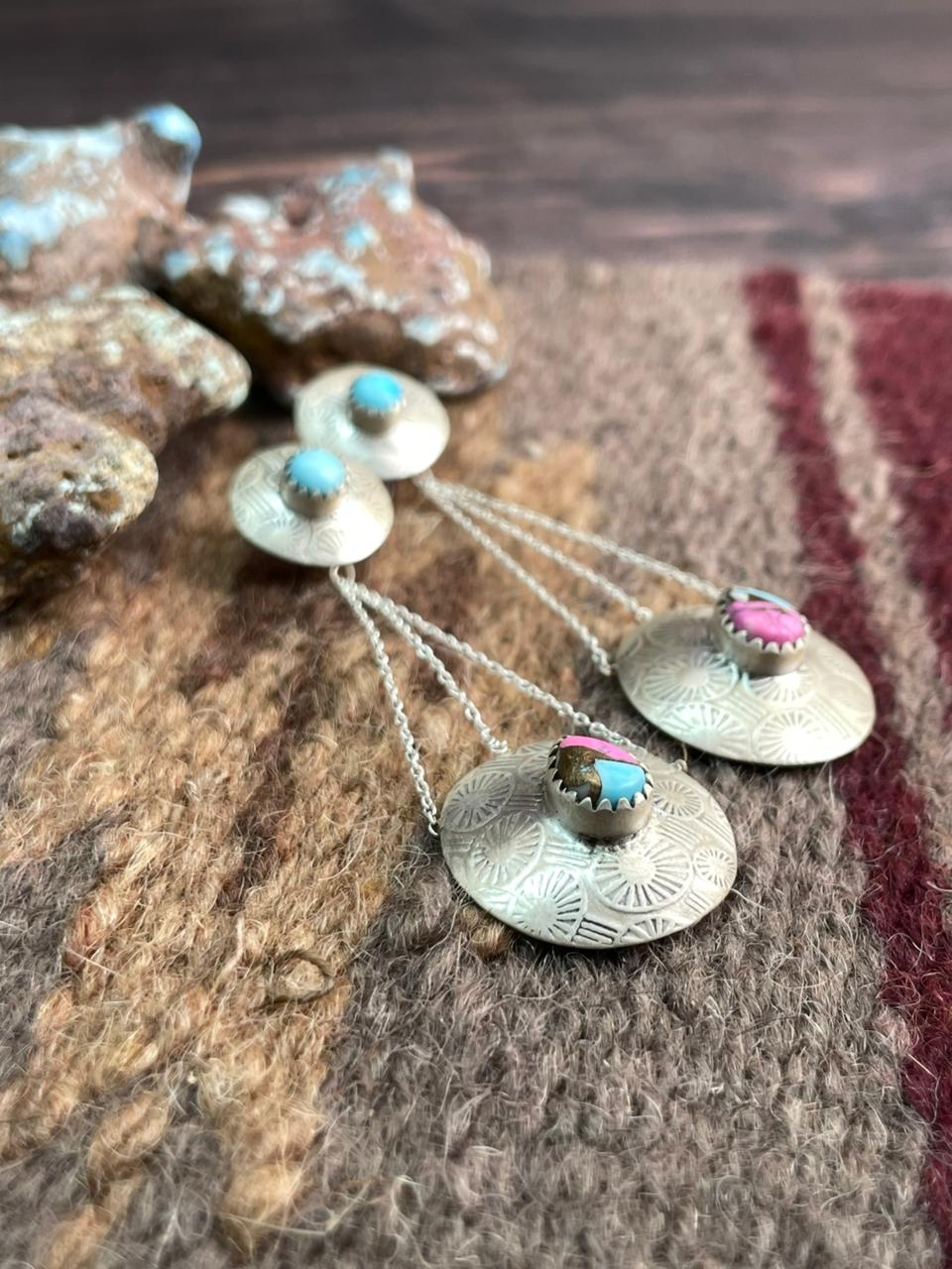 Handmade Sterling Silver Cotton Candy Post Dangle Earrings "Signed Nizhoni"