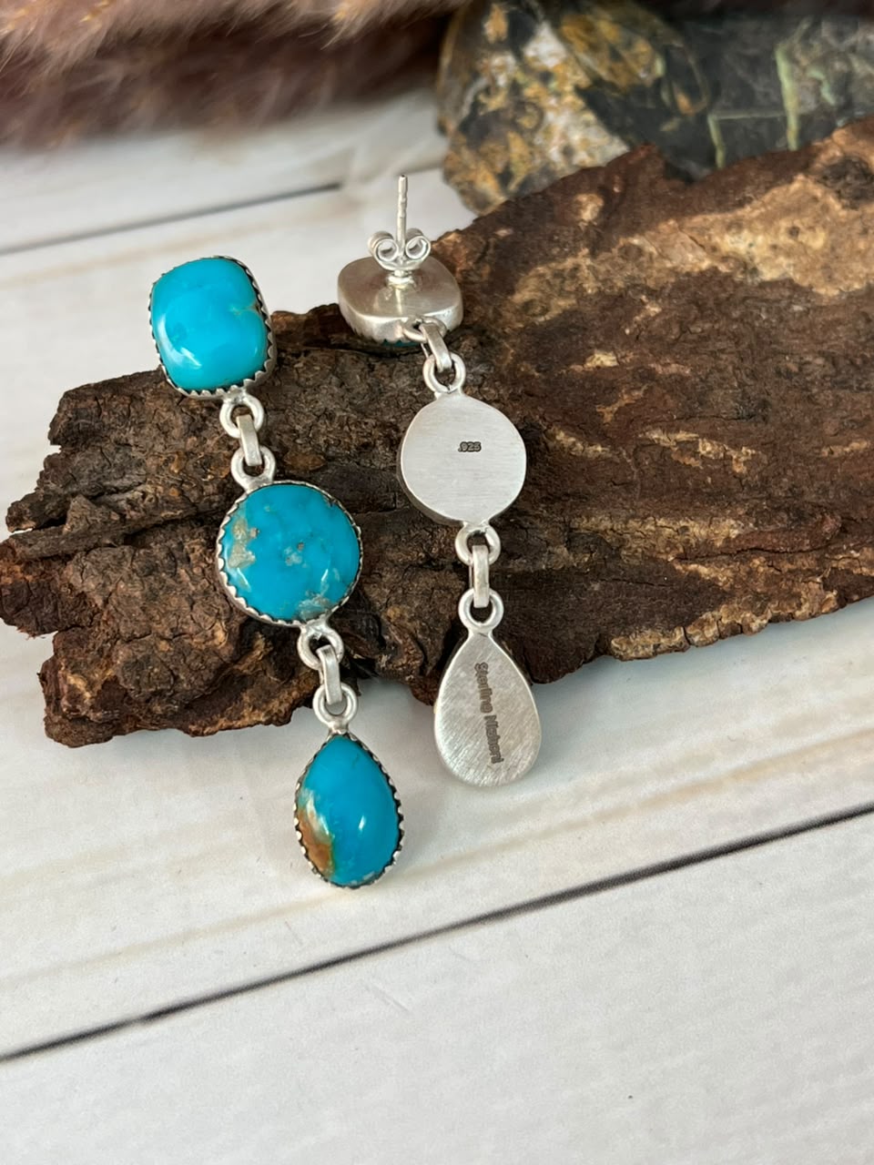 Handmade Sterling Silver Hardy Pit Post Dangle Earrings Signed Nizhoni
