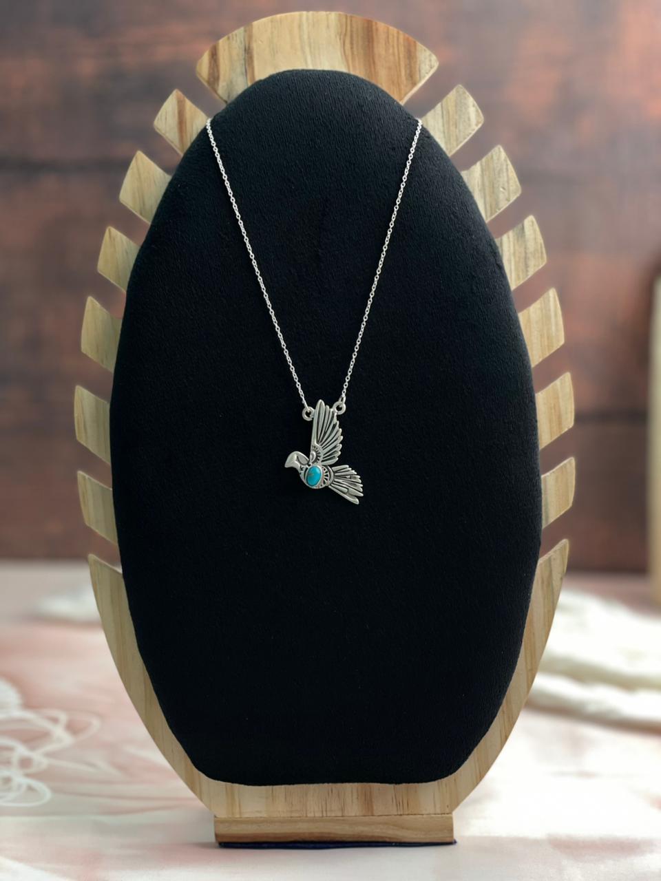 Handmade Sterling Silver Kingman Turquoise Thunder Bird Necklace "Signed Nizhoni"