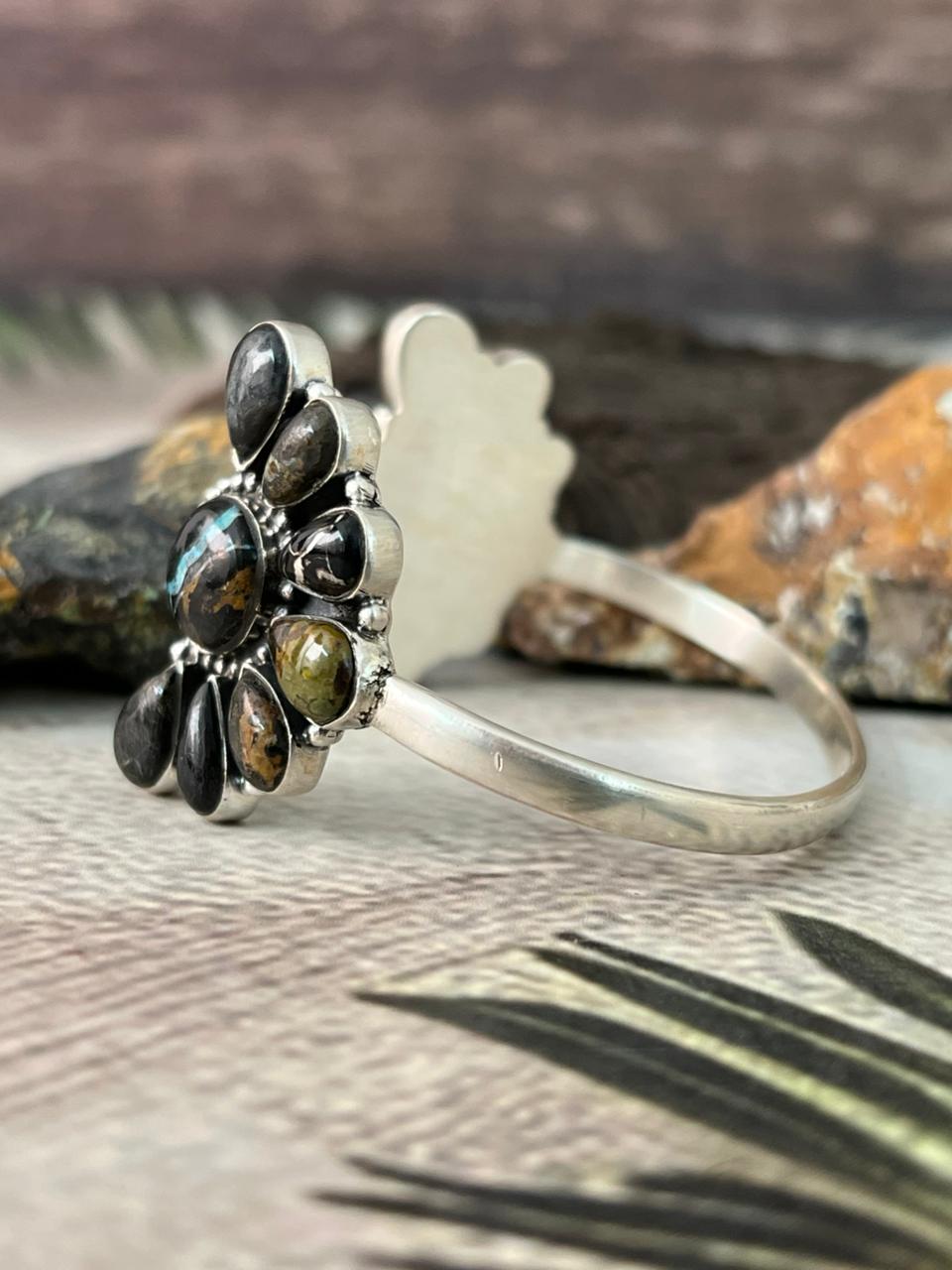 Handmade Sterling Silver Blackjack Turquoise Cuff Bracelet "Signed Nizhoni"