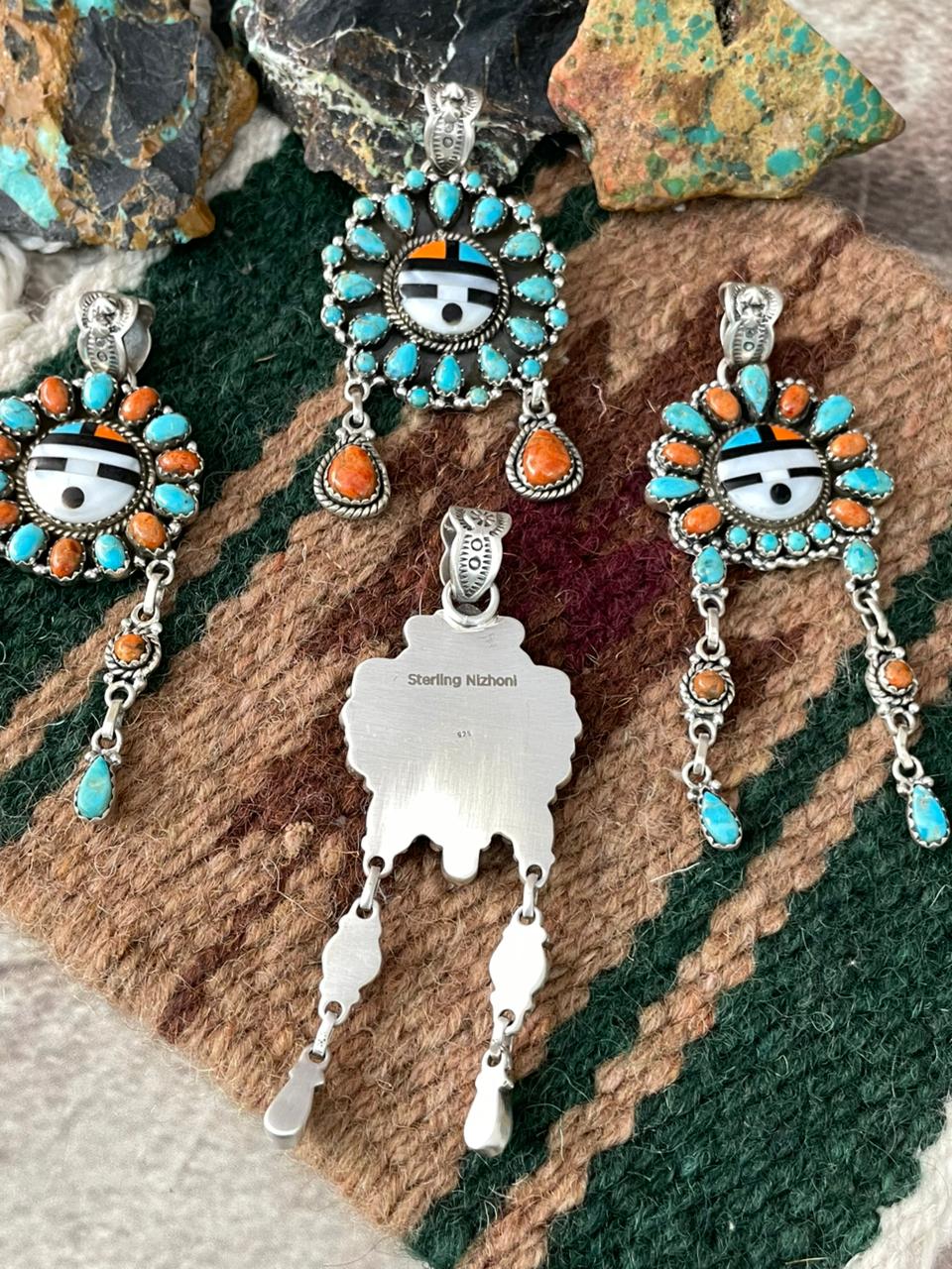 Handmade Sterling Silver Turquoise and MOP Pendant "Signed Nizhoni"
