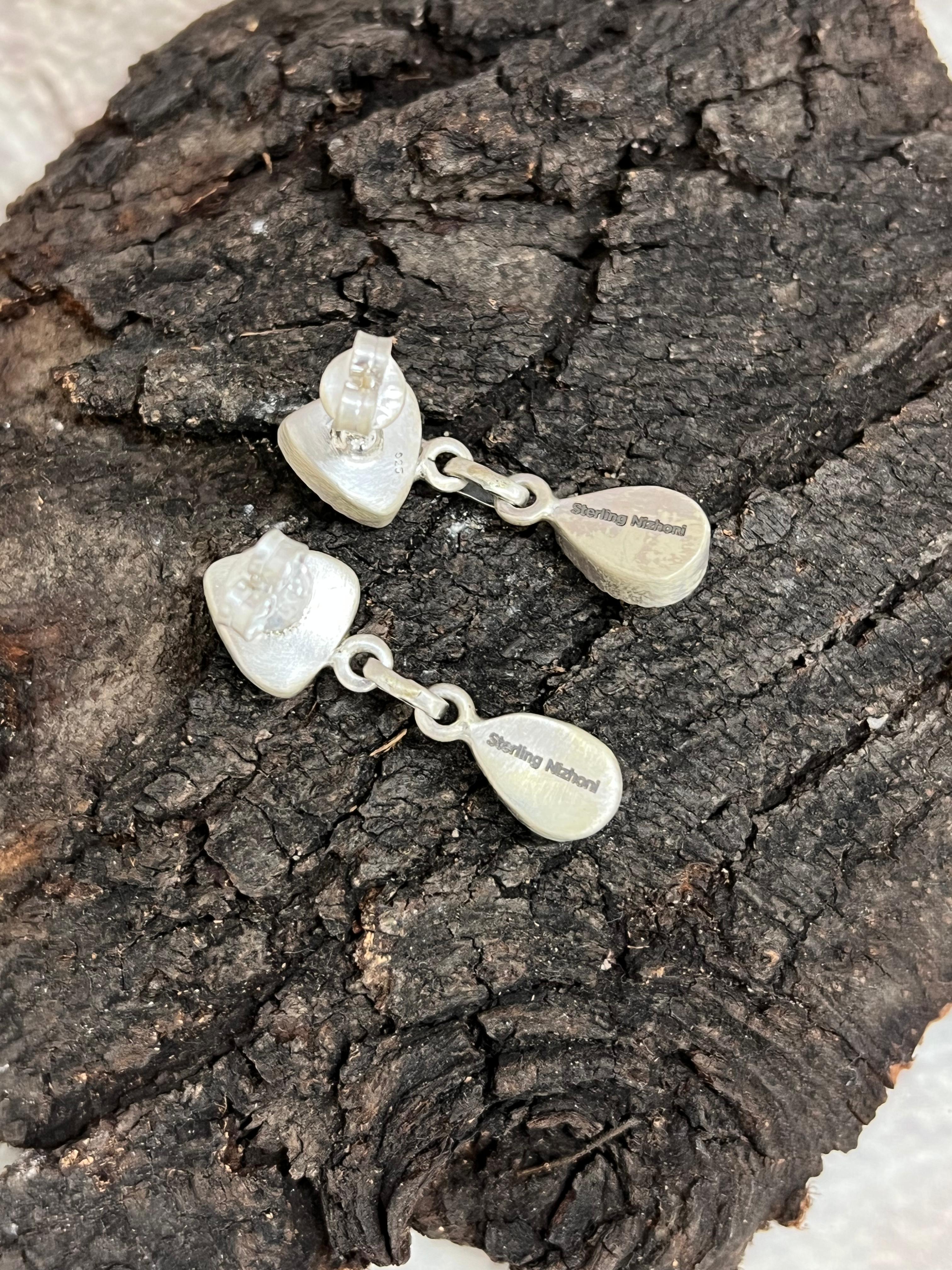 Handmade Sterling Silver Sonoran Mountain Turquoise Post Dangle Earrings with Signed Nizhoni (6)