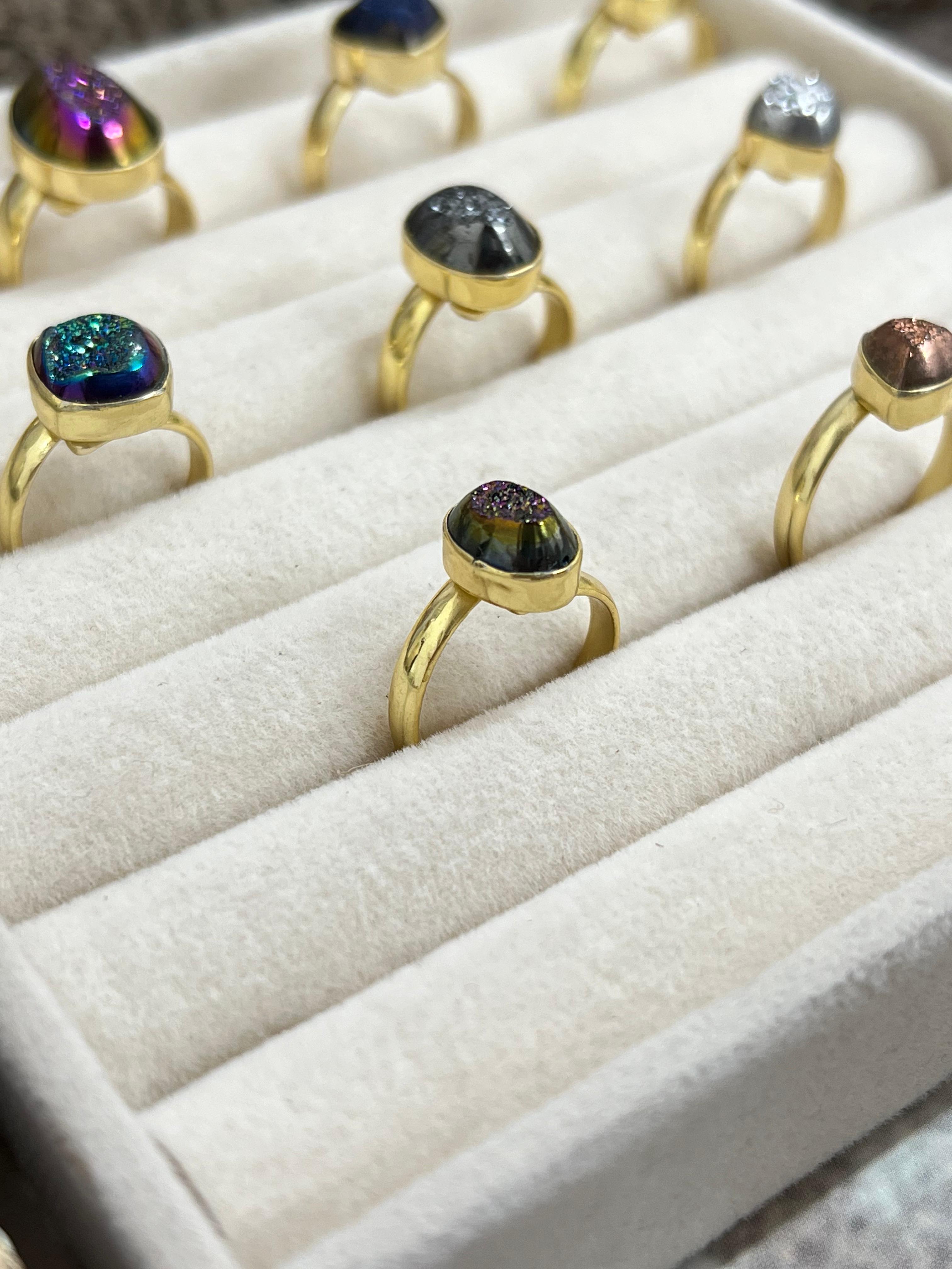 “The Boho Collection” Natural Druzy Adjustable Ring 9 Styles