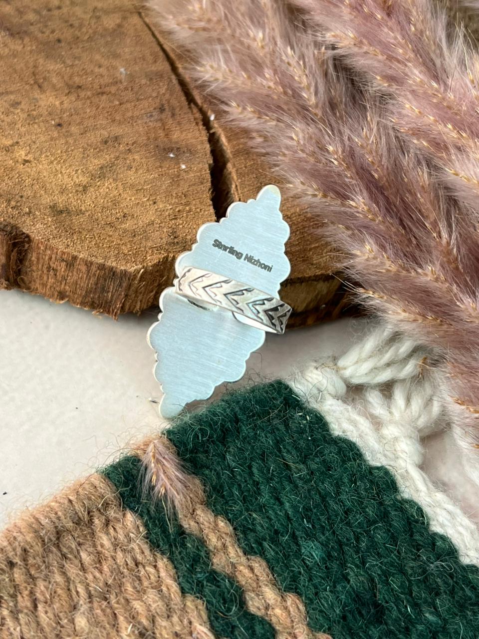 Handmade Sterling Silver White Buffalo Adjustable Ring Signed Nizhoni