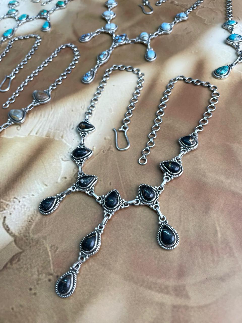 Handmade Sterling Silver Multi Stone Necklace "Signed Nizhoni"