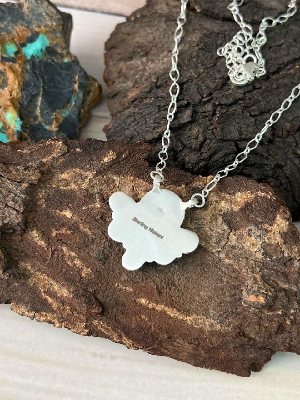 Handmade Sterling Silver Sonoran Mountain with Golden Hills Turquoise Necklace Signed Nizhoni (8)