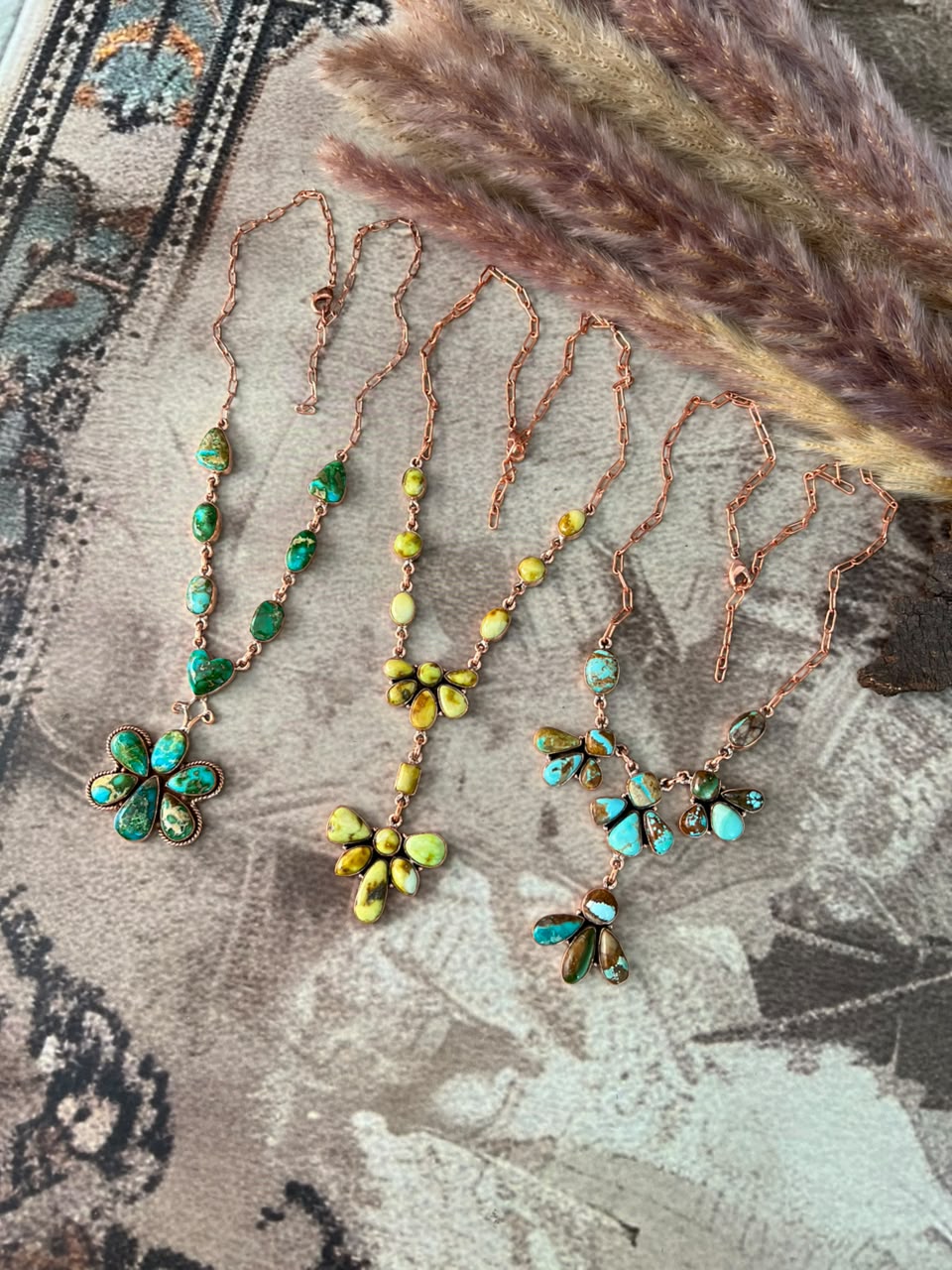 Handmade Royston, Palomino and Sonoran Mountain Turquoise Copper Collection: Necklace Signed Nizhoni