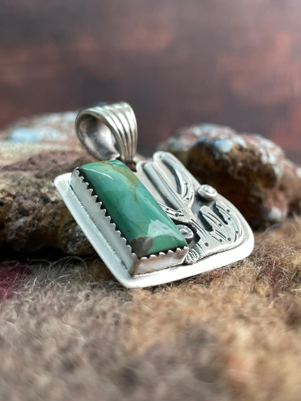 Handmade Sterling Silver Kingman Turquoise Pendant "Signed Nizhoni"
