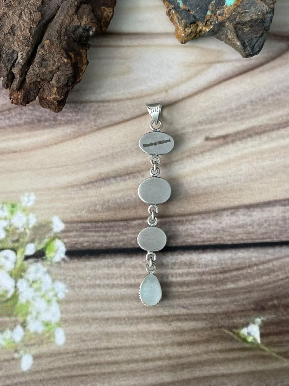 Handmade Sterling Silver Golden Hills Turquoise Pendant Signed Nizhoni