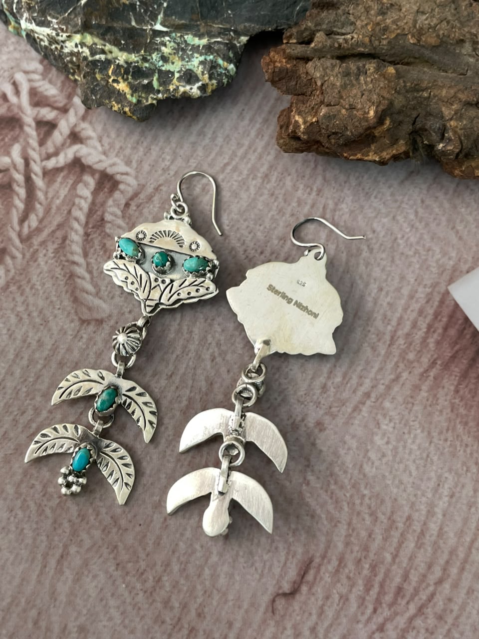 Handmade Sterling Silver Kingman Turquoise Halloween Collection: Hook Dangle Earrings Signed Nizhoni