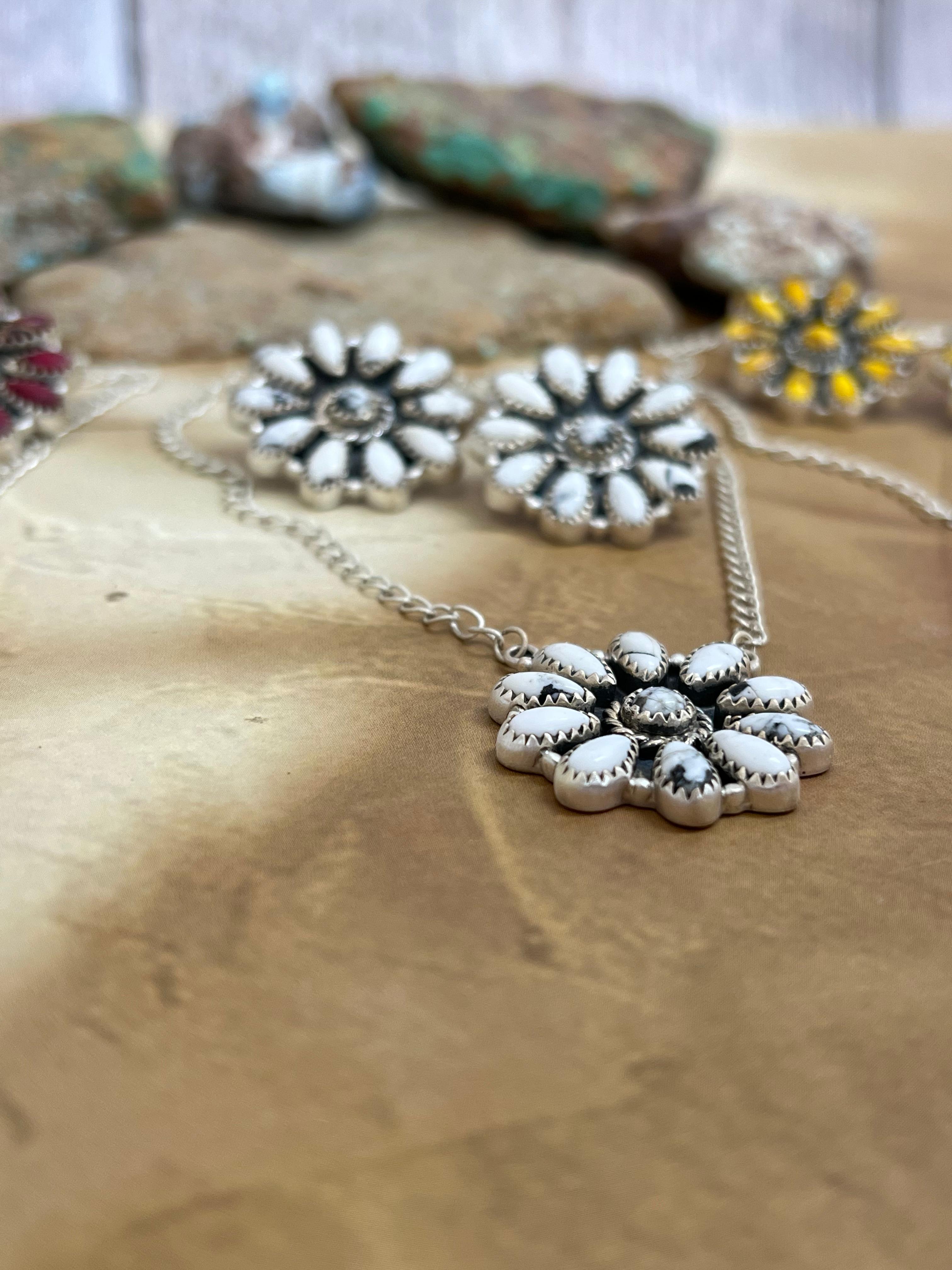 Handmade Sterling Silver Multi Stone Necklace Earrings Set, Signed Nizhoni