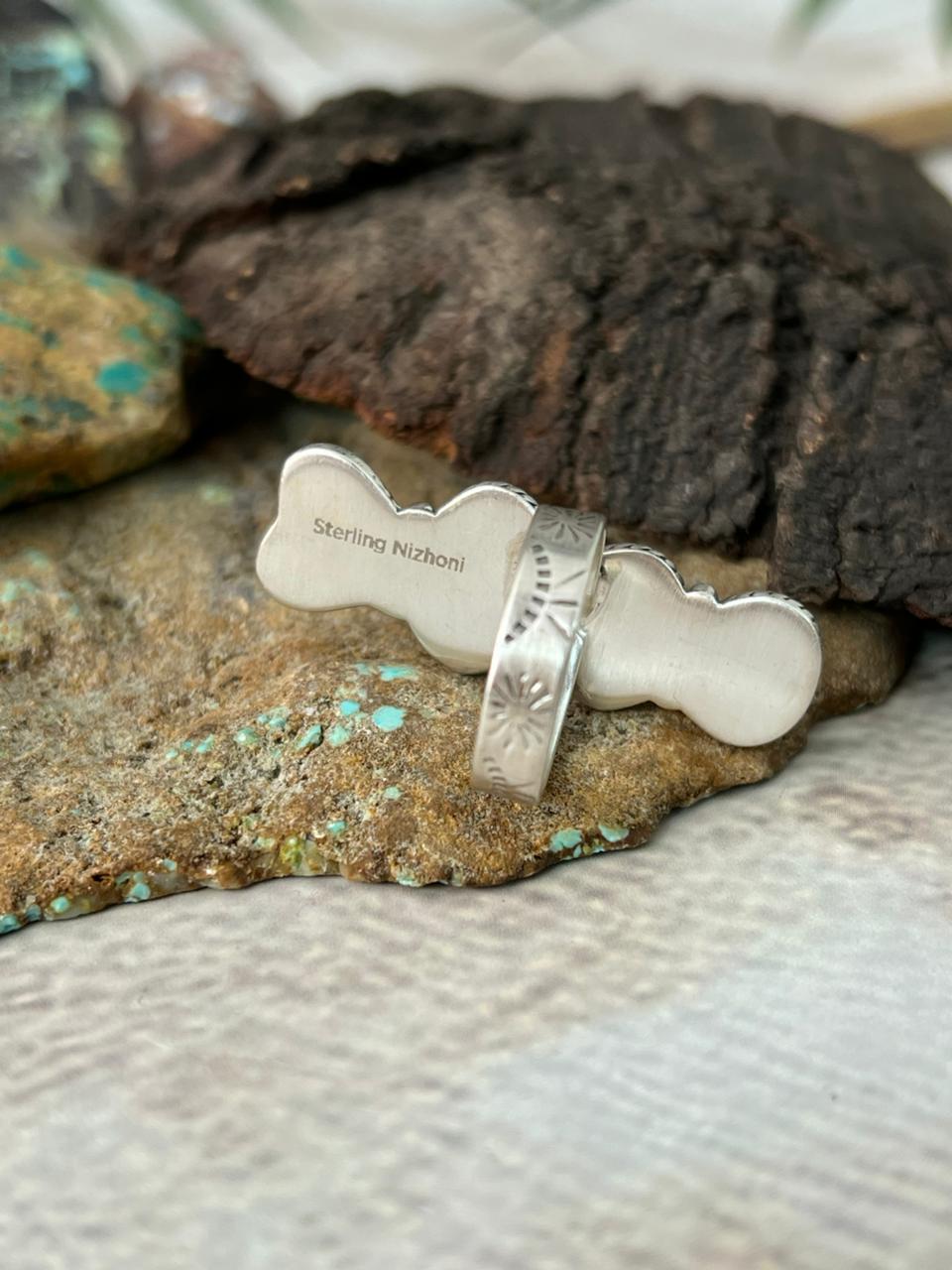 Handmade Sterling Silver Golden Hills Turquoise Adjustable Ring "Signed Nizhoni"