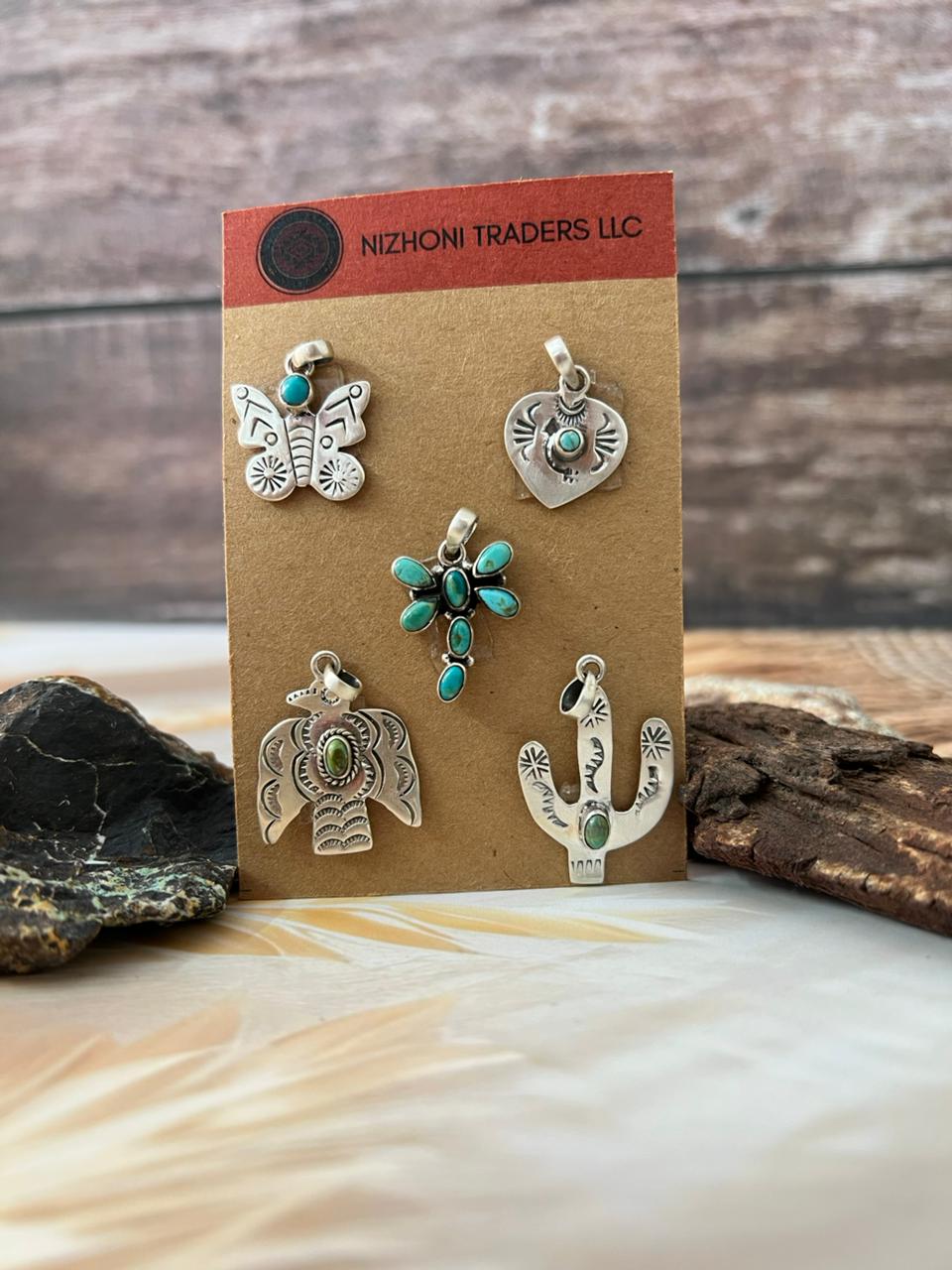 Handmade Sterling Silver Kingman Turquoise Pendant Card