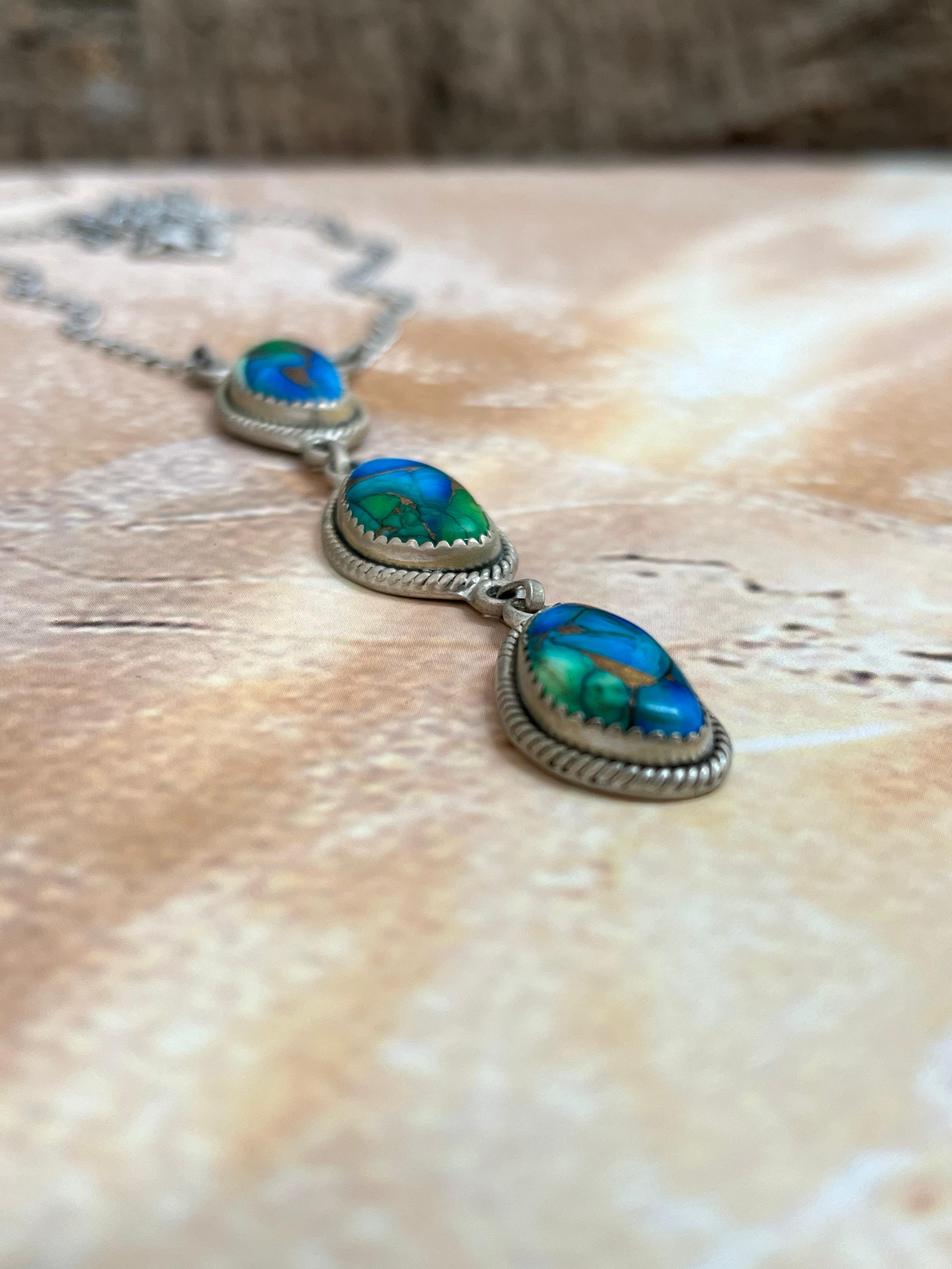 Handmade Sterling Silver Peacock Dahlia Necklace with Signed Nizhoni