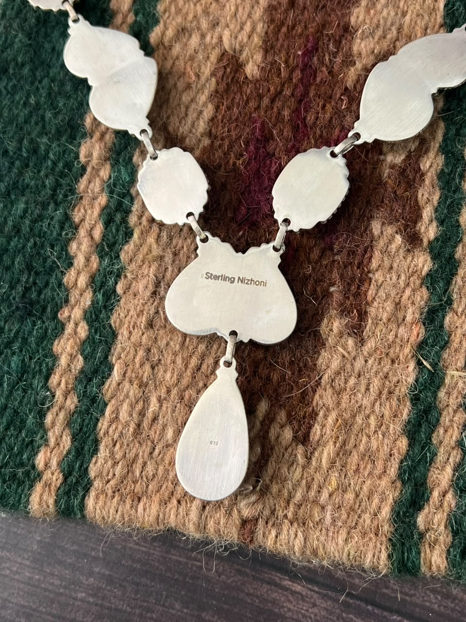 Handmade Sterling Silver Blackjack Turquoise Collection: Necklace Signed Nizhoni