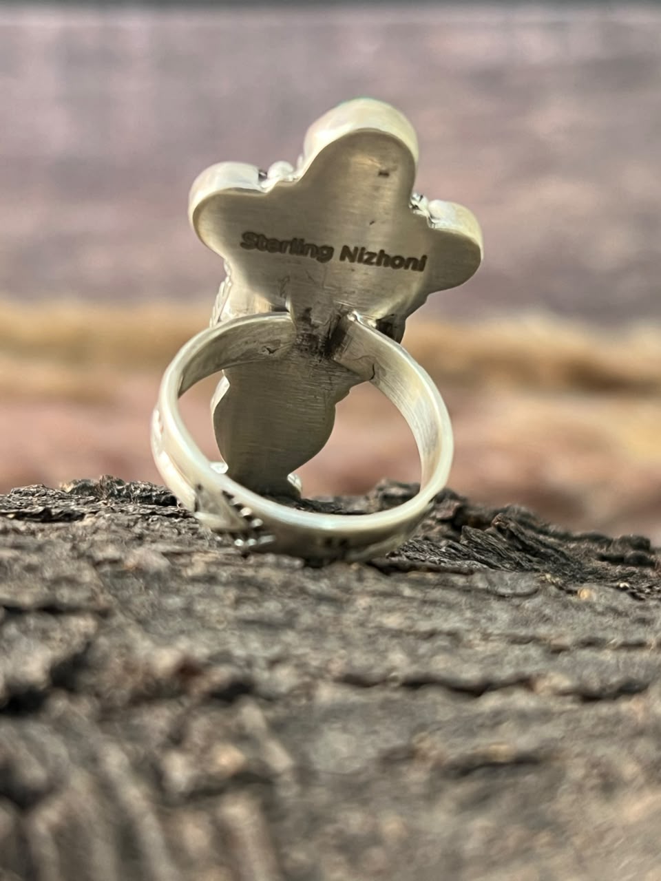Handmade Sterling Silver Sonoran Mountain Turquoise with Bumblebee and White Buffalo Spring Collection: Adjustable Ring Signed Nizhoni
