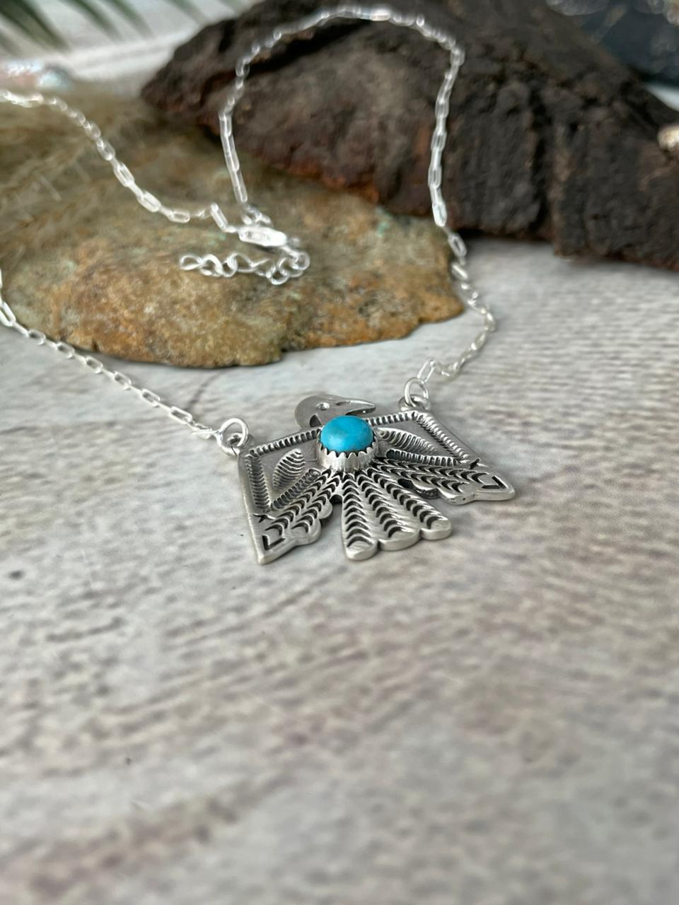 Handmade Sterling Silver Kingman Turquoise Necklace "Signed Nizhoni"