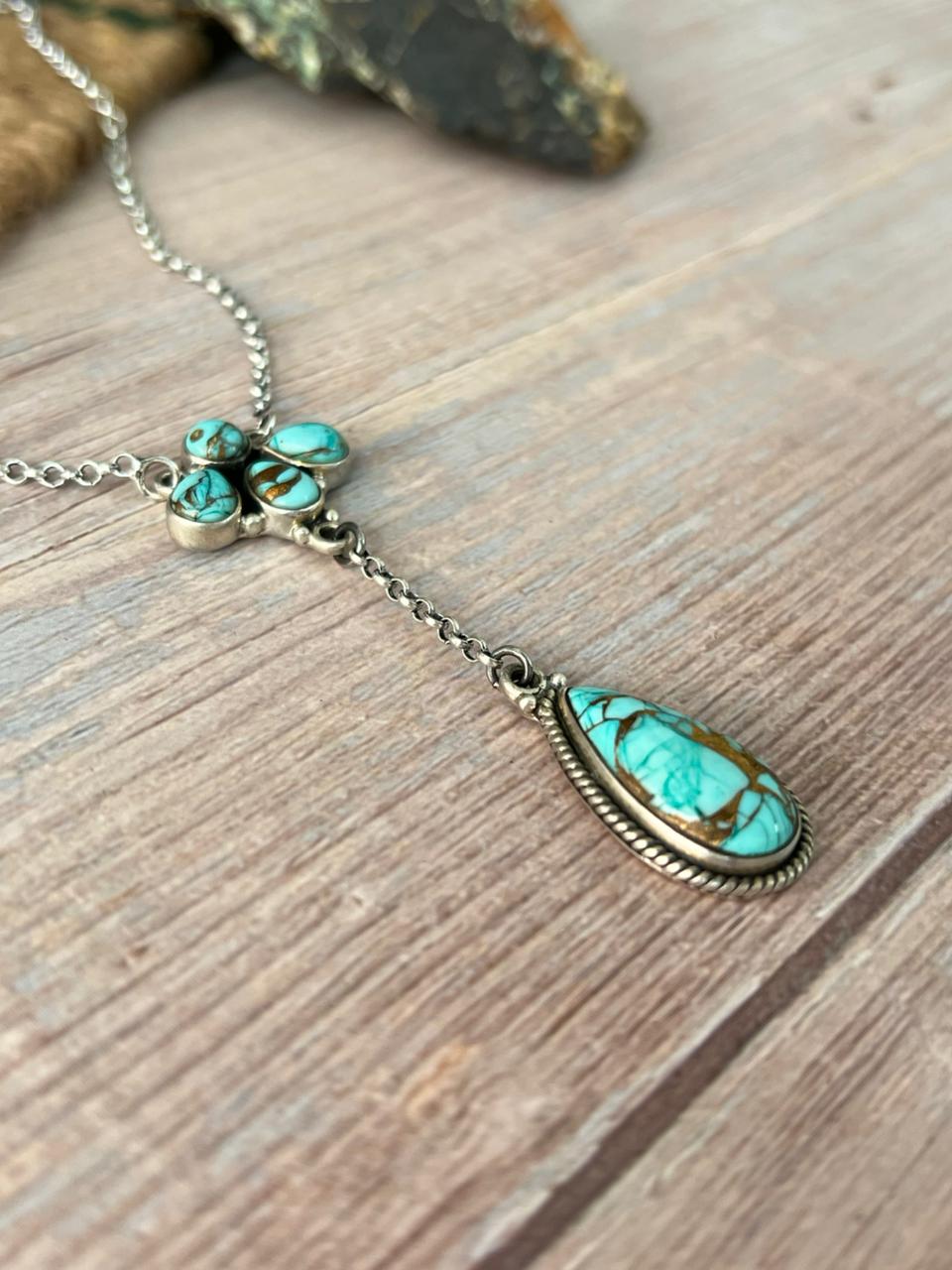 Handmade Sterling Silver Mint Dahlia Collection: Drop Necklace "Signed Nizhoni"
