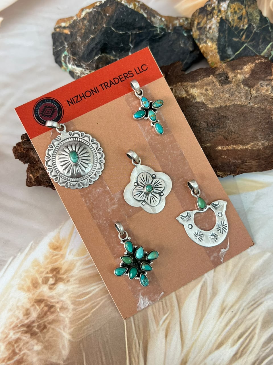 Handmade Sterling Silver Kingman Turquoise Pendant Card