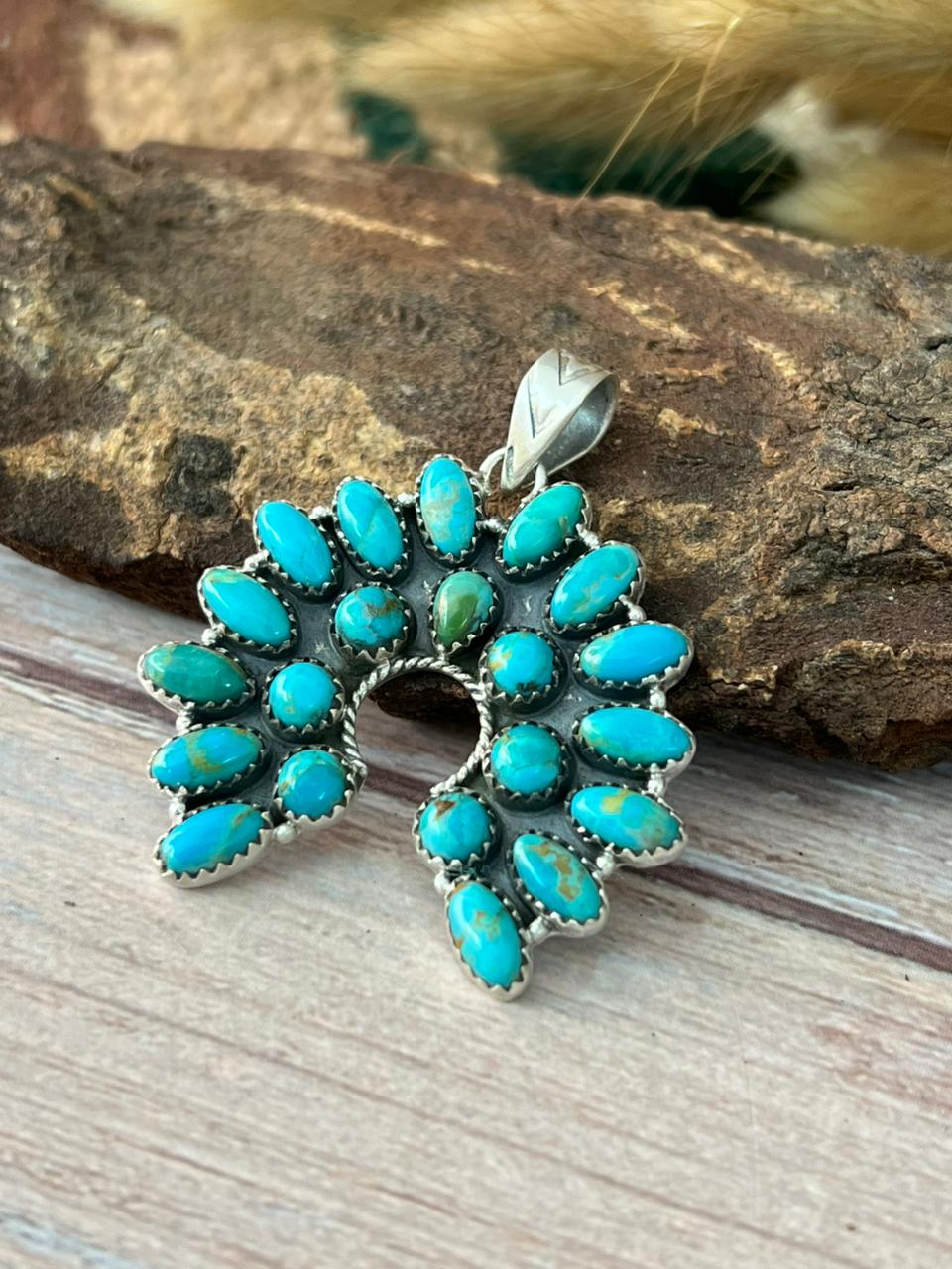 Handmade Sterling Silver Kingman Turquoise Pendant "Signed Nizhoni"