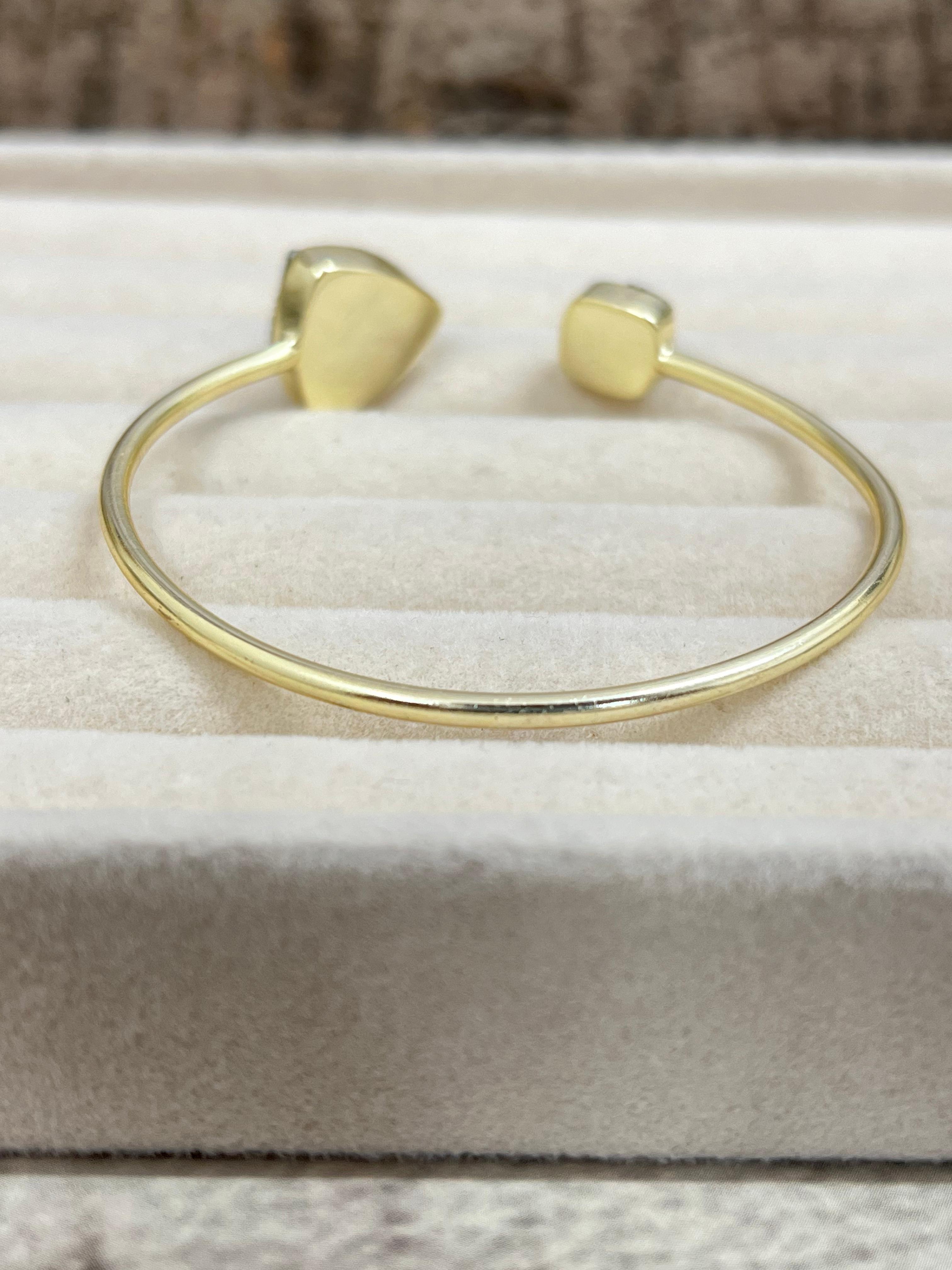 “The Boho Collection” Handmade Natural Gold Plated 2 Stone Druzy Open Cuff Bracelet