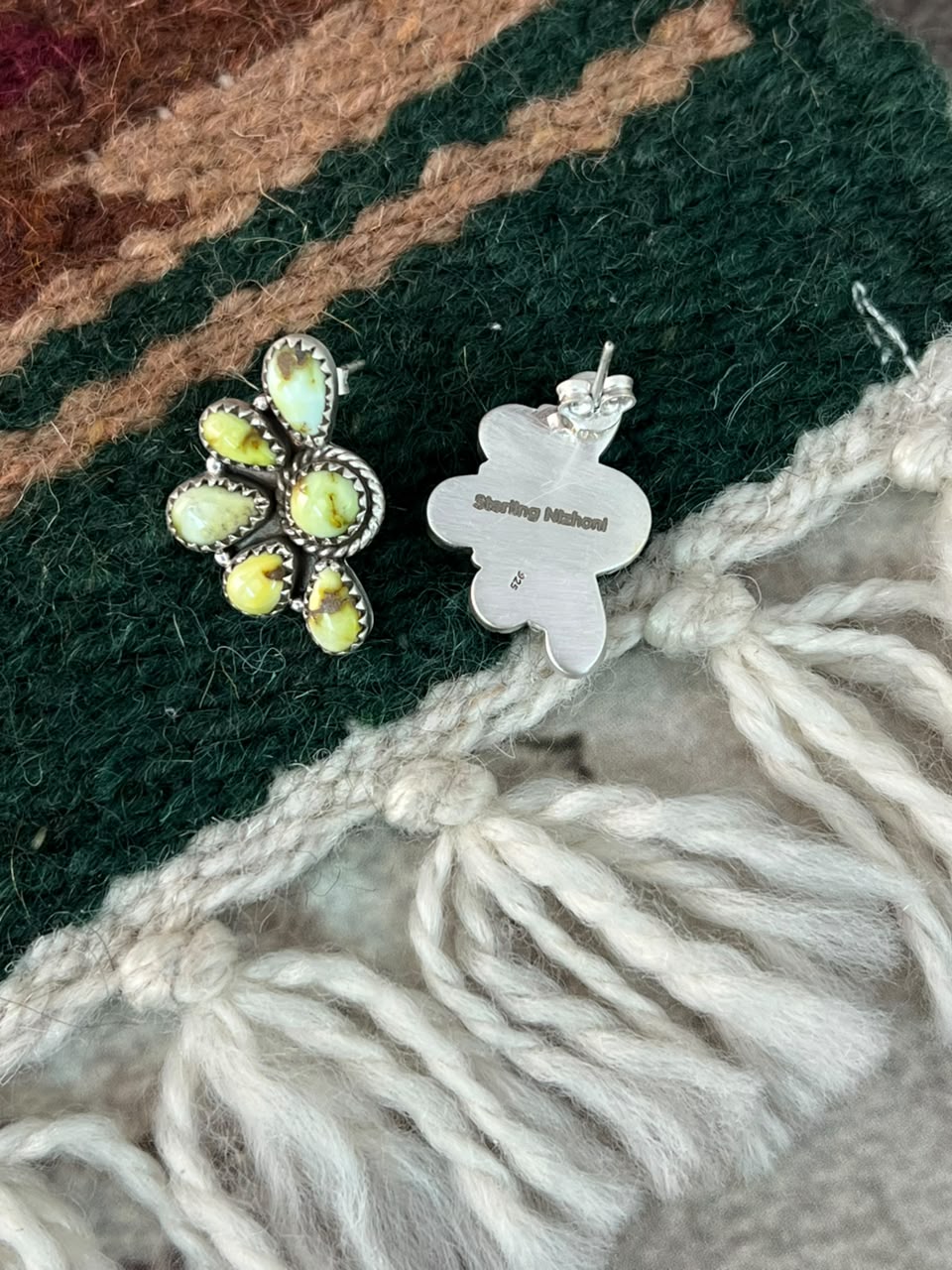 Handmade Sterling Silver Palomino Turquoise Post Studs Earrings Signed Nizhoni