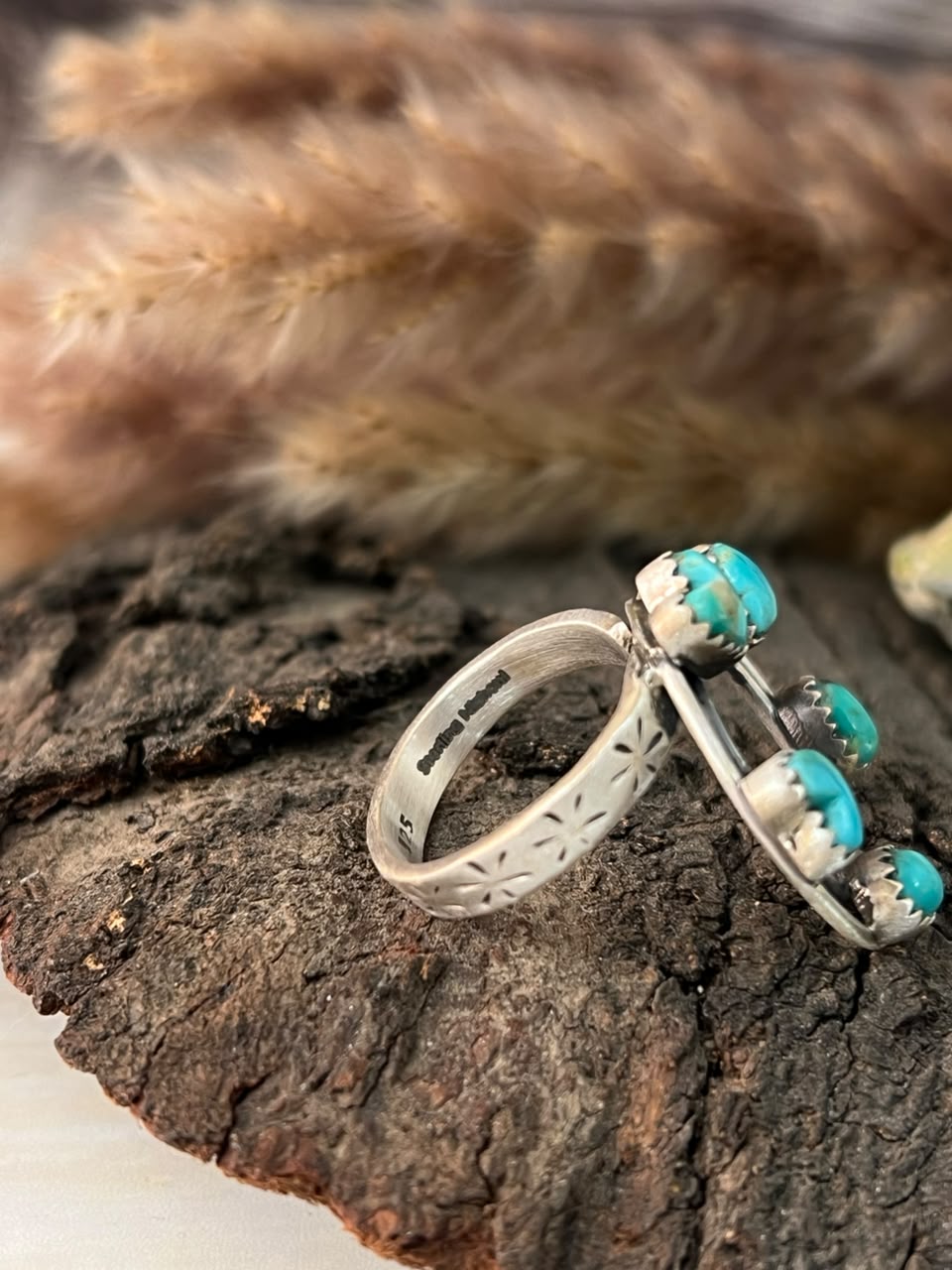 Handmade Sterling Silver Kingman Turquoise Naja Adjustable Ring Signed Nizhoni