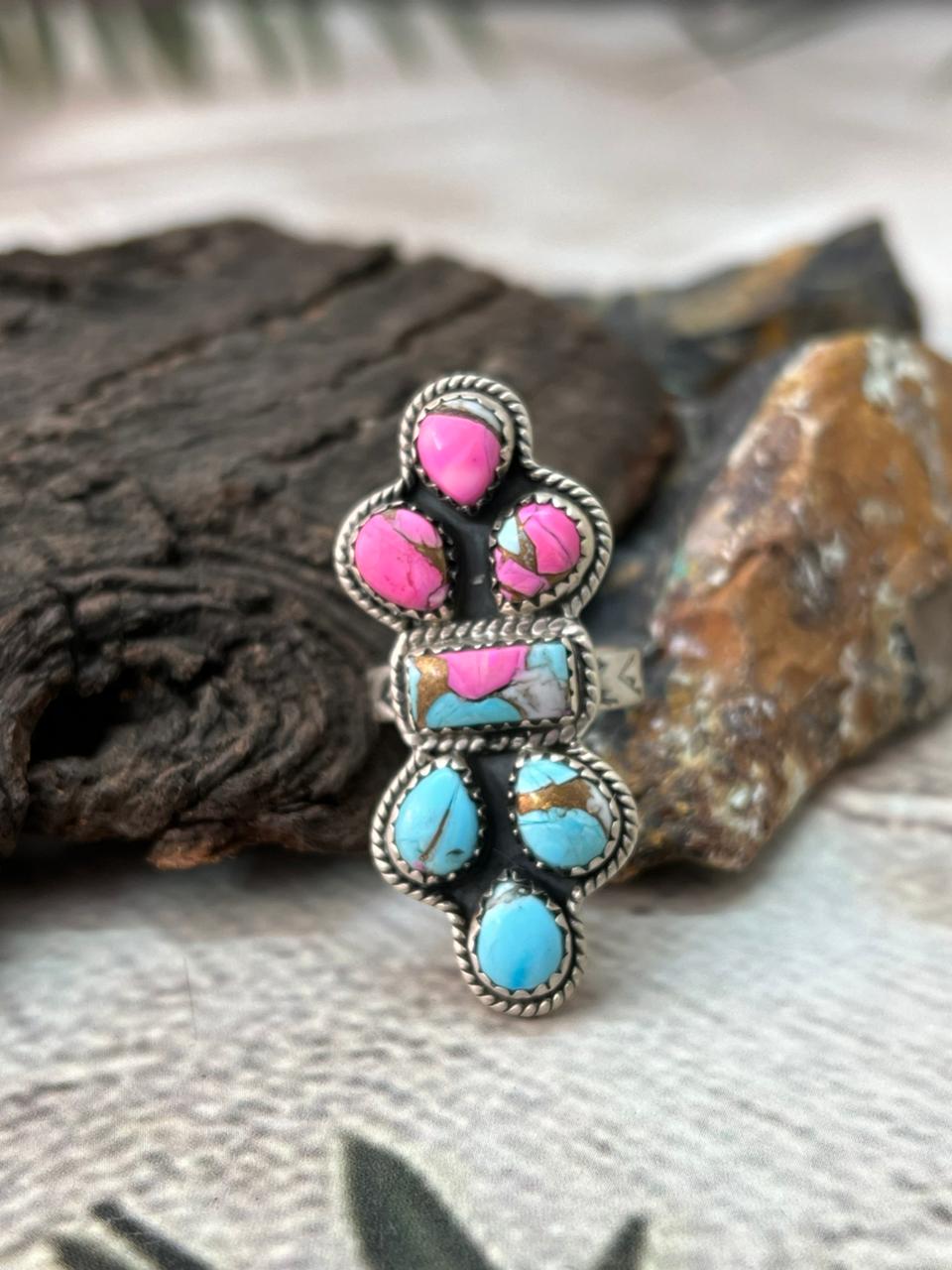 Handmade Sterling Silver Cotton Candy Adjustable Ring " Signed Nizhoni"