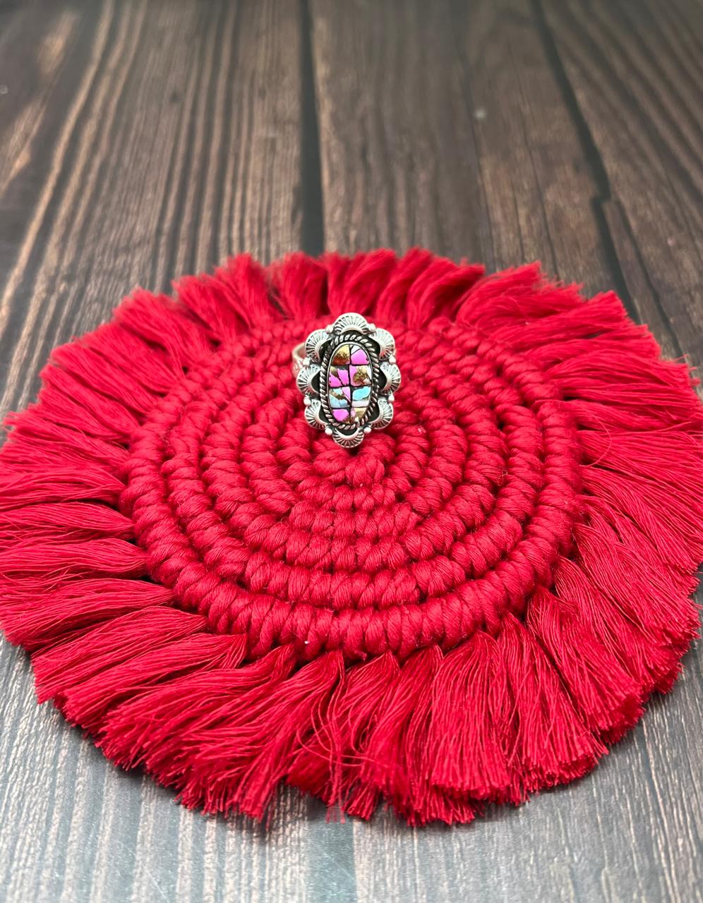 Handmade Sterling Silver Cotton Candy Adjustable Ring "Signed Nizhoni"