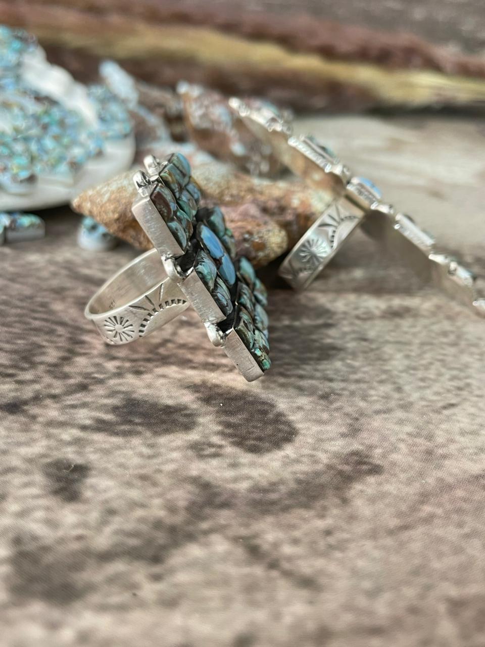 Handmade Sterling Silver 'Golden Hills Turquoise Cobble Collection' Adjustable Ring "Signed Nizhoni"