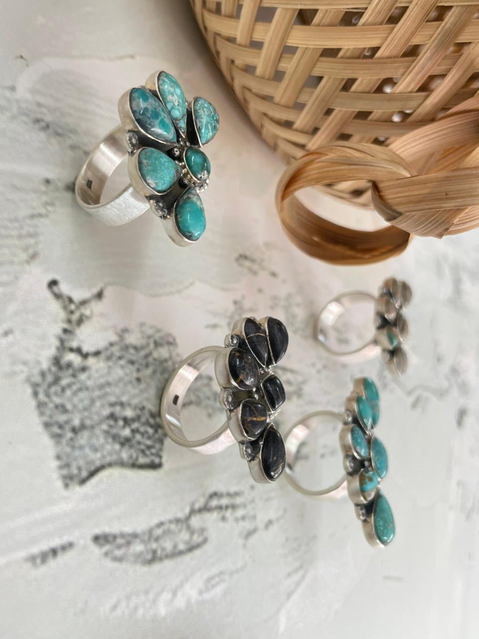 Handmade Sterling Silver Multi Stone Adjustable Ring "Signed Nizhoni"