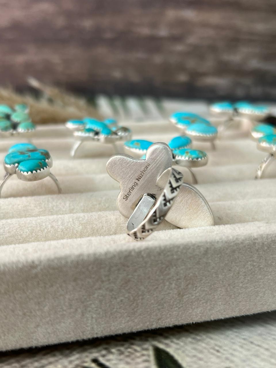 Handmade Sterling Silver Santa Maria Turquoise Adjustable Ring "Signed Nizhoni"