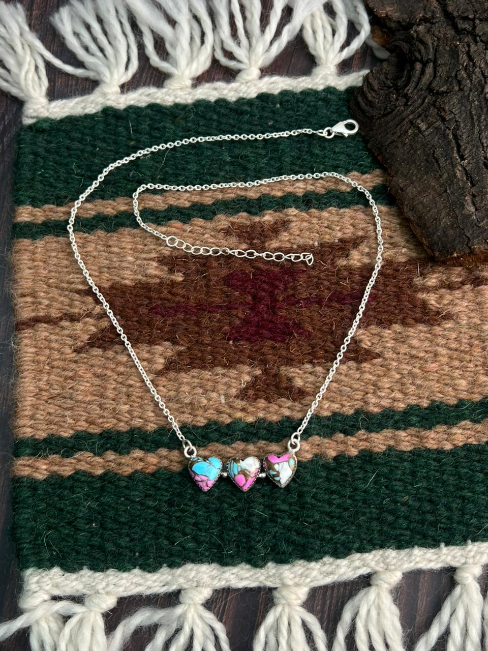 "Heart Collection" Handmade Sterling Silver Cotton Candy Necklace "Signed Nizhoni"