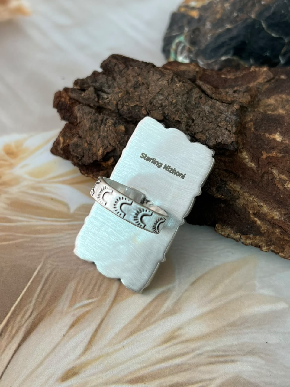 Handmade Sterling Silver Number 8 Turquoise Adjustable Bar Ring Signed Nizhoni