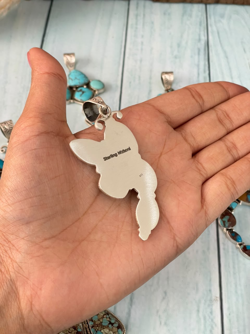 Handmade Sterling Silver Egyptian Turquoise Pendant Signed Nizhoni