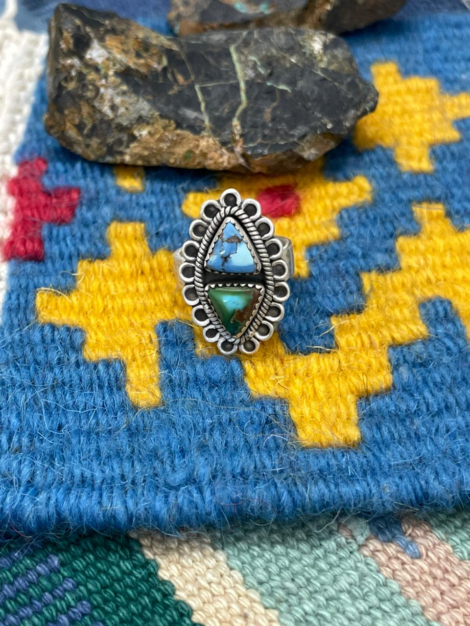 Handmade Sterling Silver Golden Hills with Sonoran Mountain Turquoise Adjustable Ring " Signed Nizhoni"