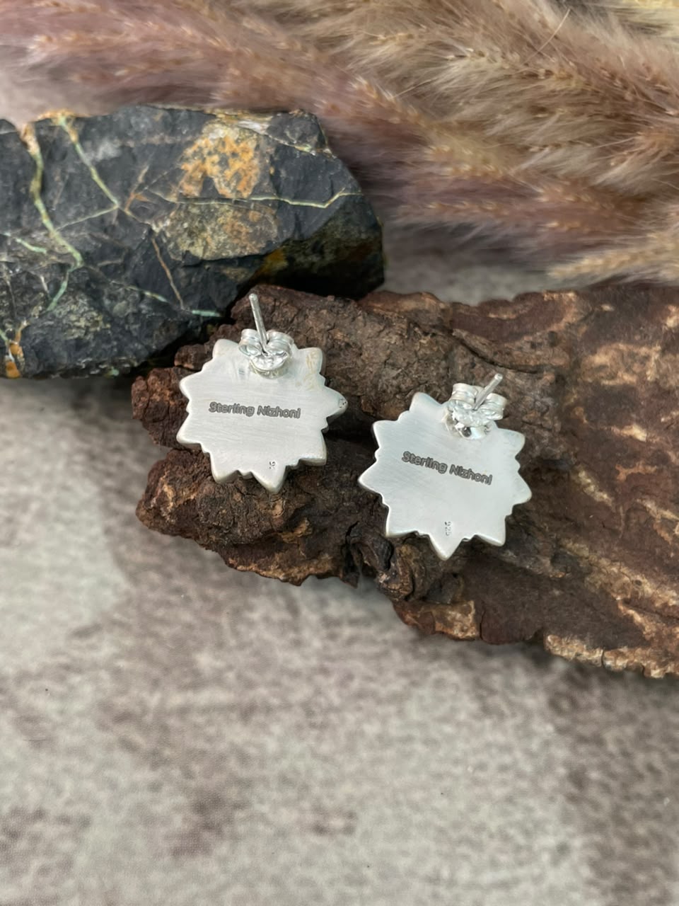 Handmade Sterling Silver Kingman Turquoise Post Studs Earrings Signed Nizhoni