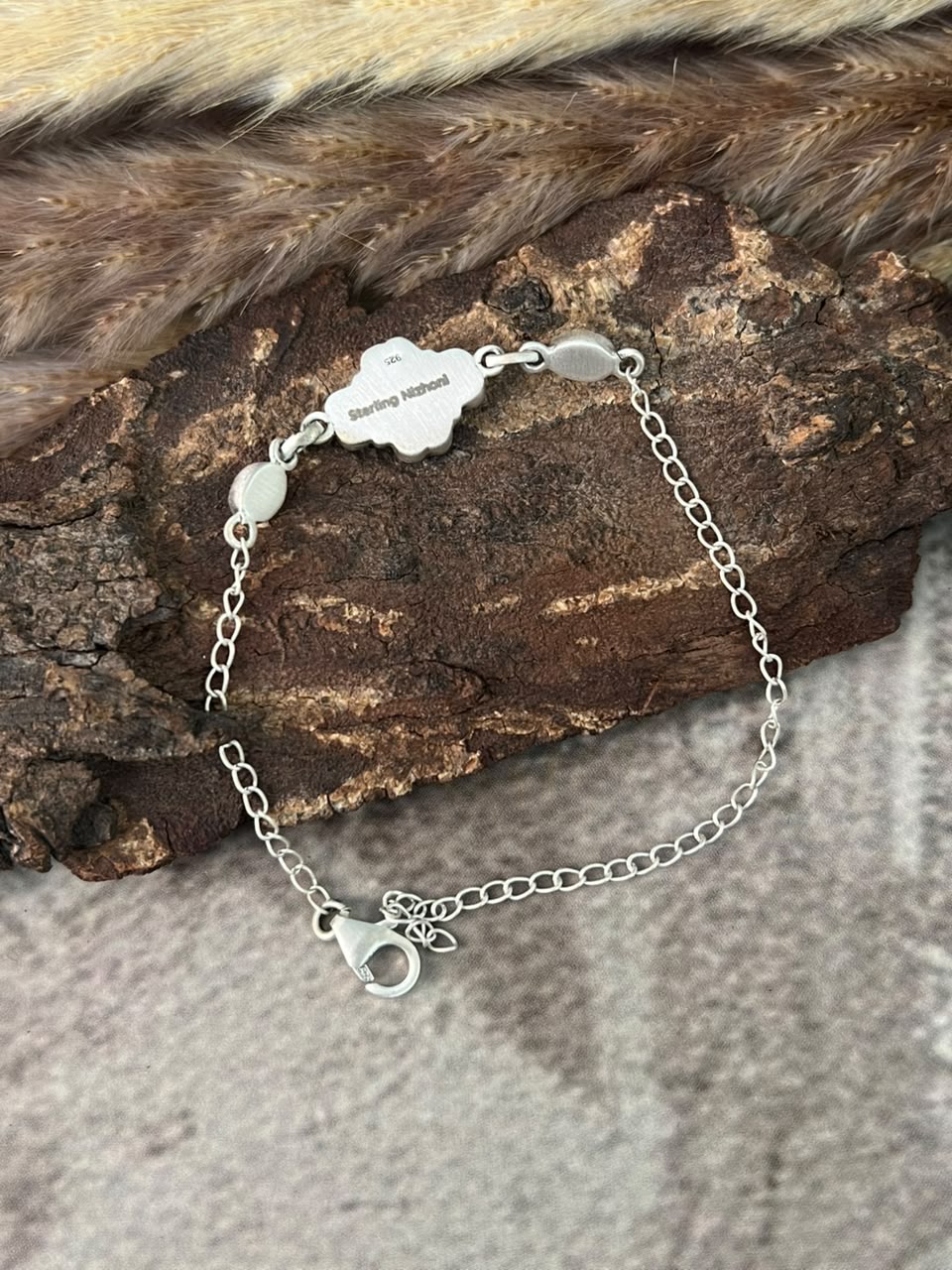 Handmade Sterling Silver Number 8 Turquoise Collection: Chain Bracelet Signed Nizhoni