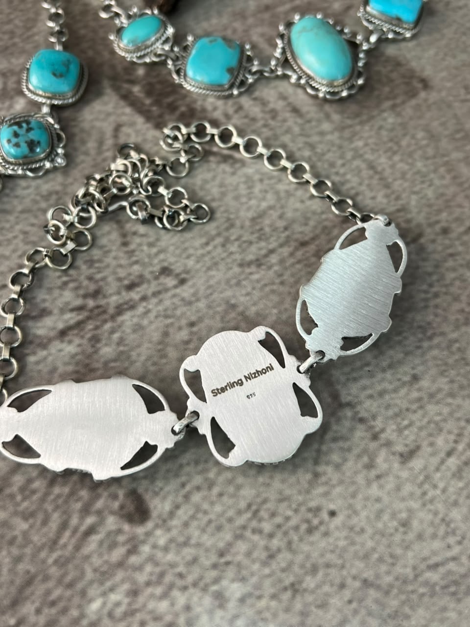 Handmade Sterling Silver Campitos Turquoise Collection: Choker Necklace Signed Nizhoni