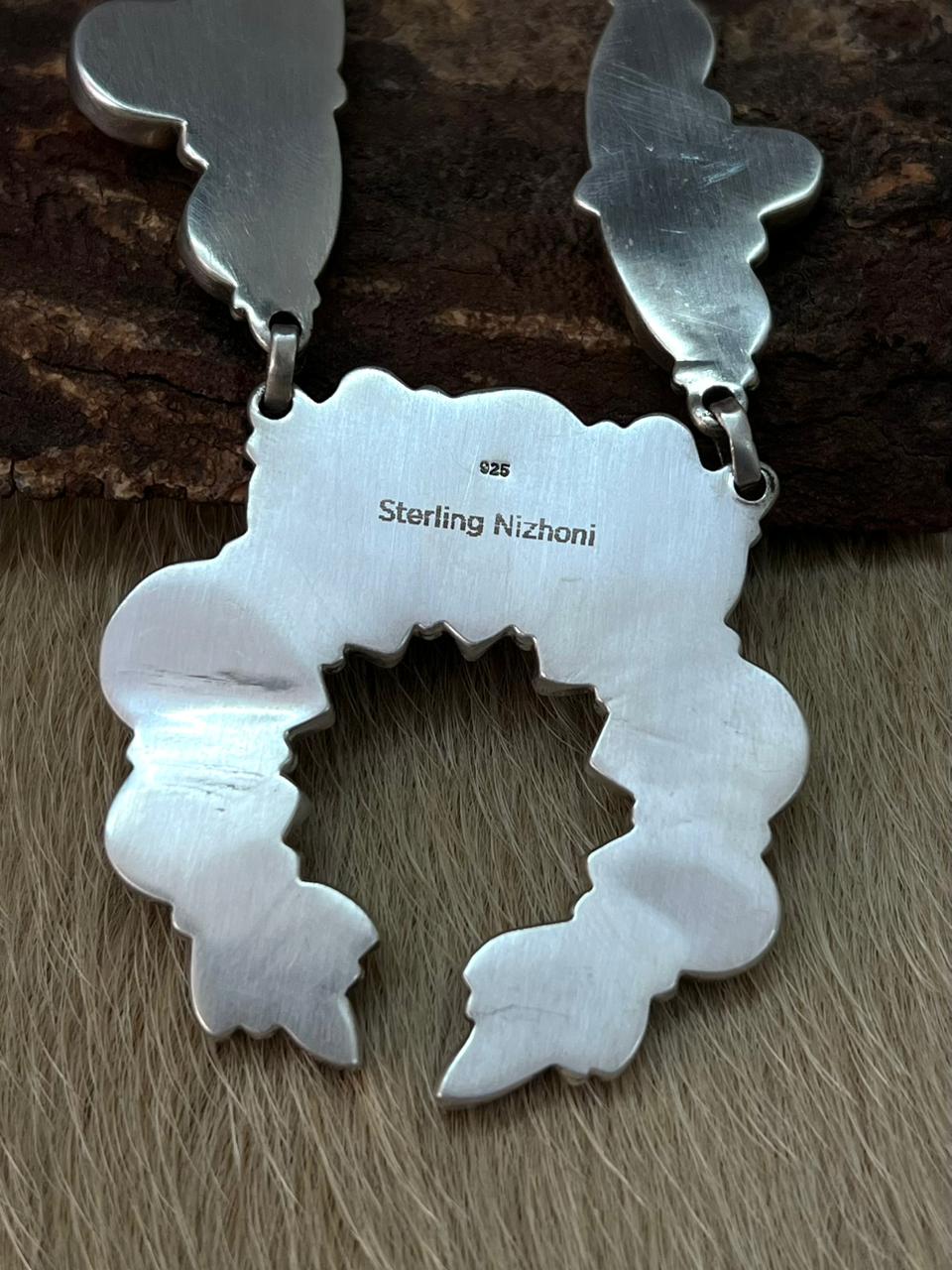 Handmade Sterling Silver Santa Maria with Palomino Turquoise Necklace "Signed Nizhoni"