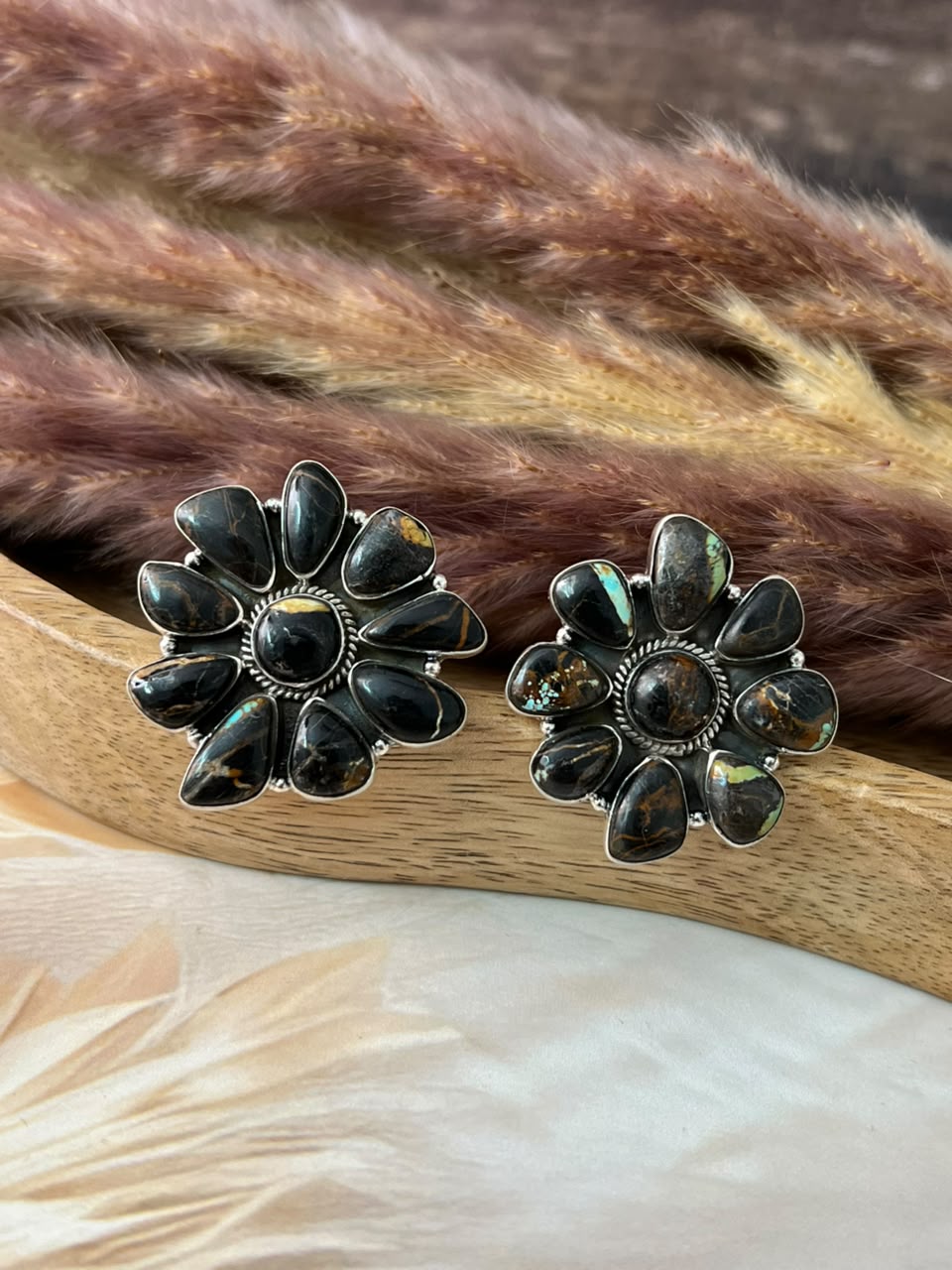 Handmade Sterling Silver Blackjack Turquoise Collection: Adjustable Ring Signed Nizhoni