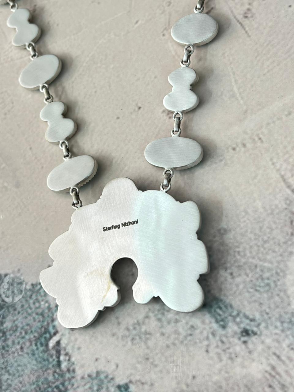 Handmade Sterling Silver Tyrone with Palomino Turquoise Naja Necklace Signed Nizhoni