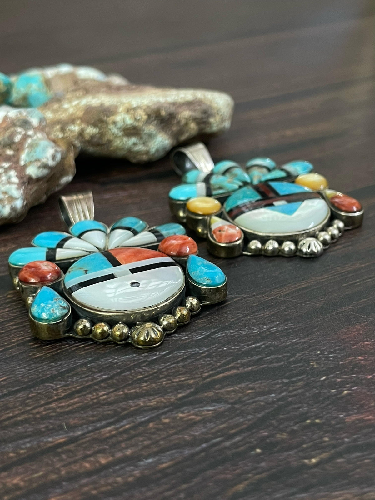 Handmade Sterling Silver Kachina Turquoise Pendant with Signed Nizhoni