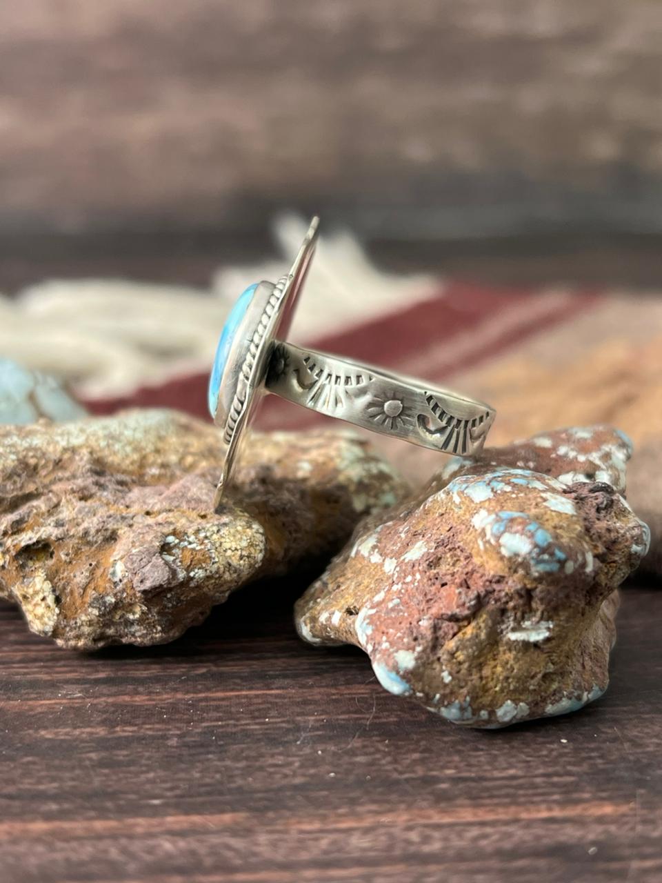 Handmade Sterling Silver Golden Hills with White Collection Adjustable Ring "Signed Nizhoni"