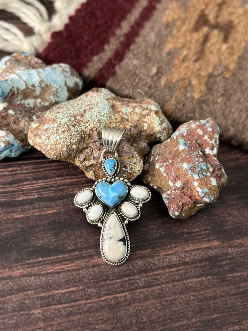 Handmade Sterling Silver Golden Hills with White Collection Pendant "Signed Nizhoni"