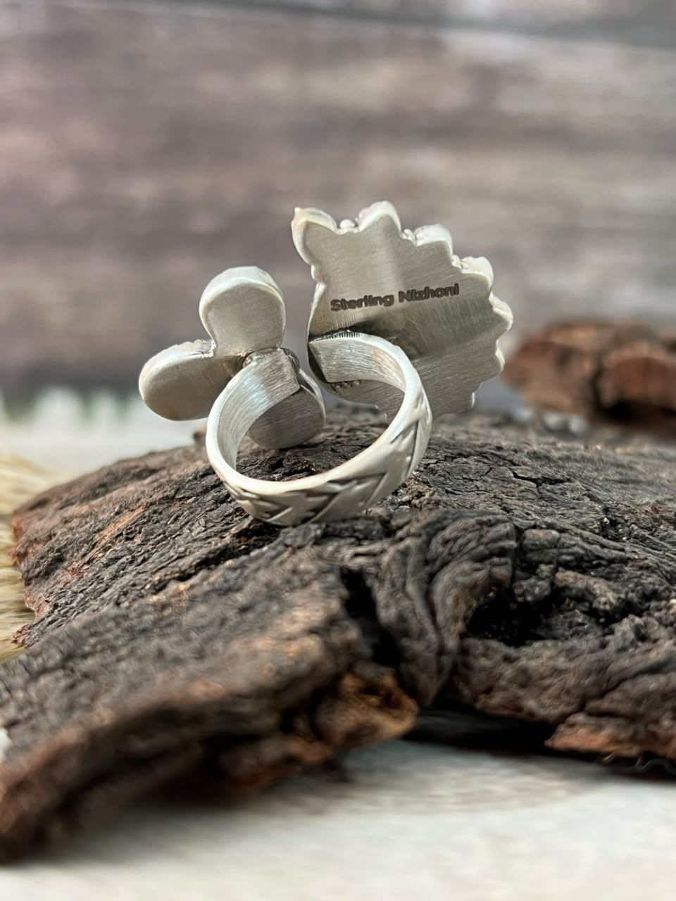 Handmade Sterling Silver Golden Hills with White Buffalo Adjustable Ring Signed Nizhoni