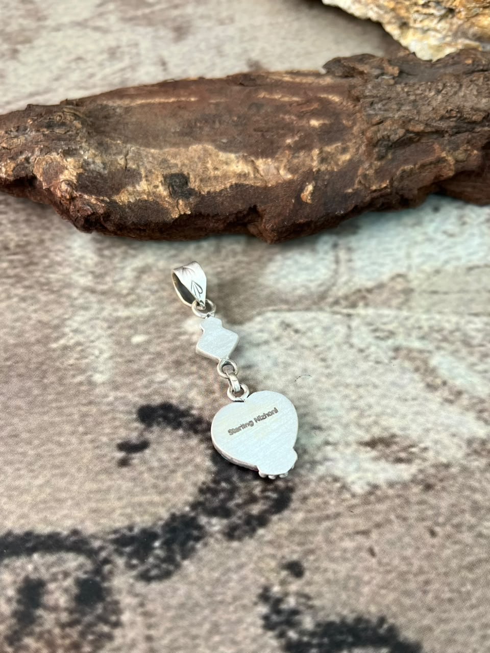 Handmade Sterling Silver Cotton Candy Cobble Stone Heart Pendant Signed Nizhoni