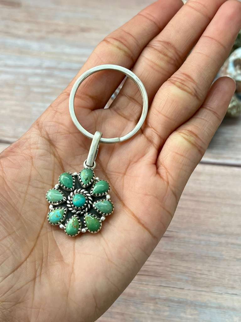 Handmade Sterling Silver Kingman Turquoise Key Chain "Signed Nizhoni"