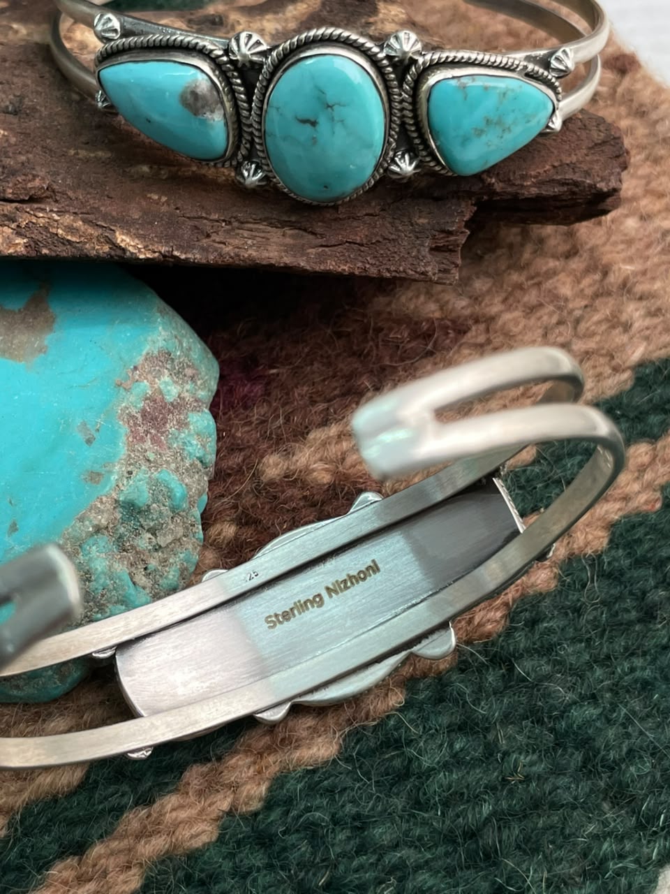 Handmade Sterling Silver Campitos Turquoise Collection: Cuff Bracelet Signed Nizhoni