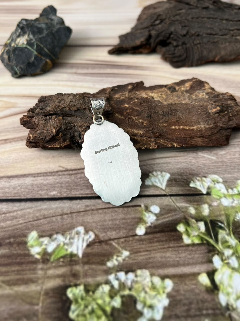 Handmade Sterling Silver Gem Silica Collection: Pendant Signed Nizhoni
